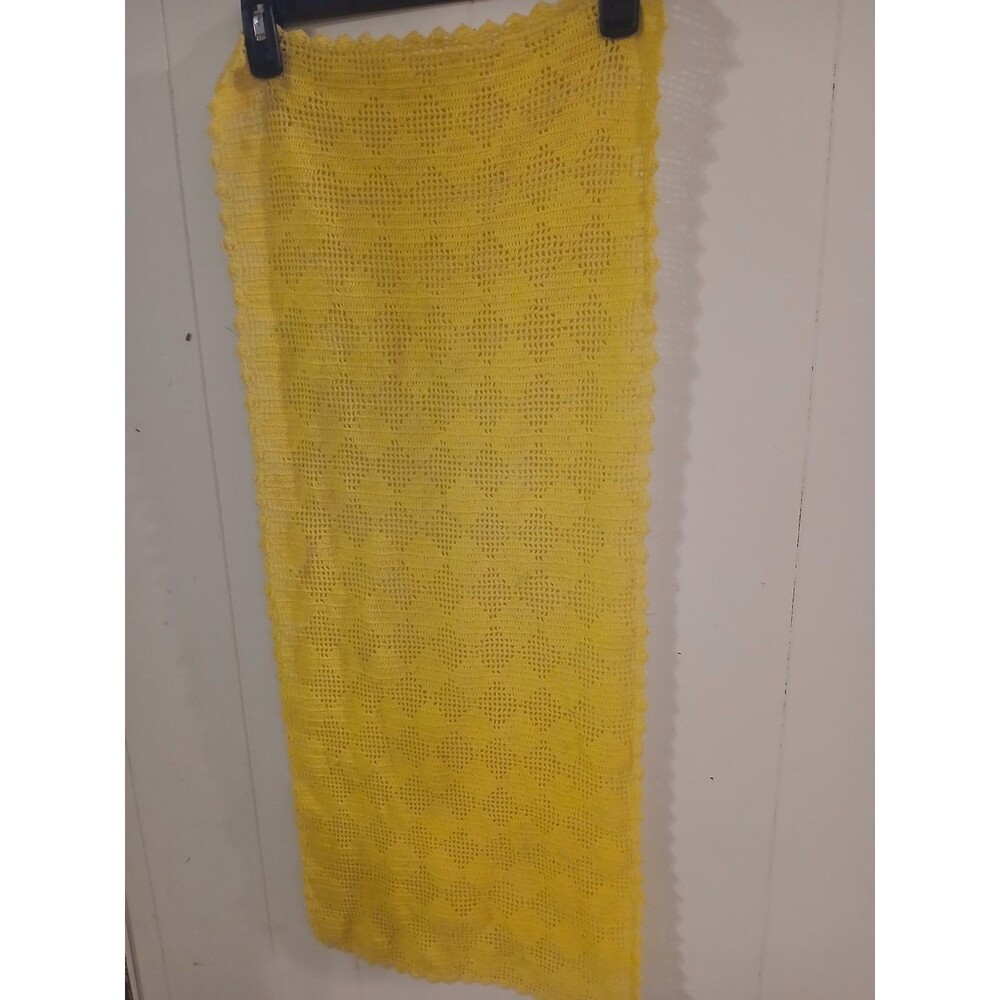 Vintage Yellow Crochet Table Runner  34x 14 inches Handmade Cottagecore